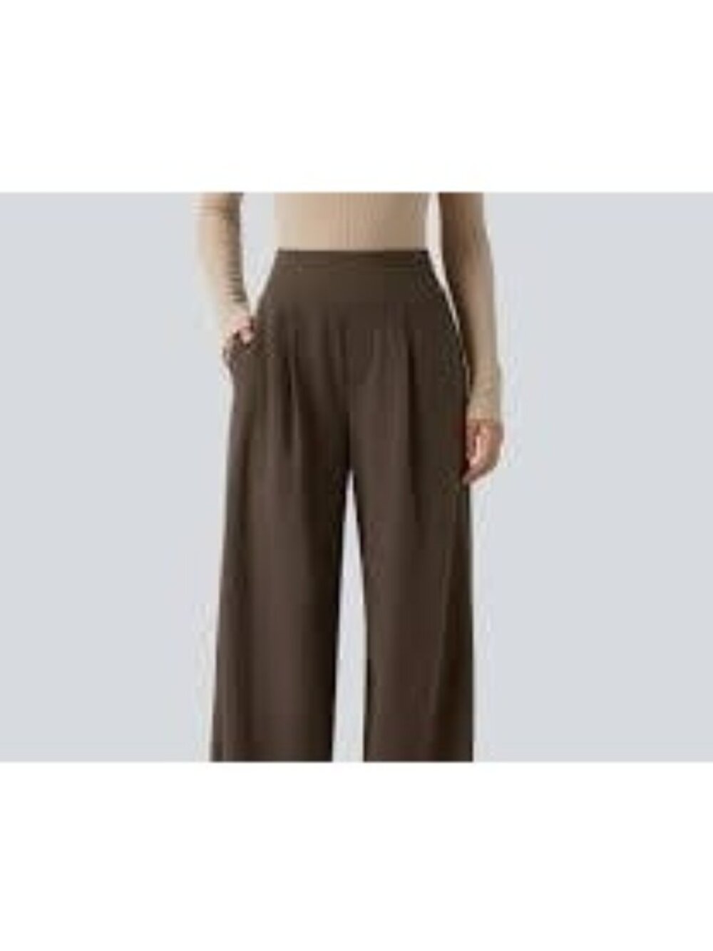 Halara Flex High Waisted Pocket Wide Leg Work Pants Brown Elastic Medium Casual
